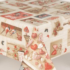 Oilcloth Tablecloth Christmas, Love Hearts, Birds,  wipe clean Acrylic Coated