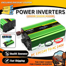 2000W, 3000W & 4000W Pure Sine Wave Inverter - DC 12V/24V to AC 240V for Caravan