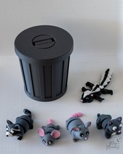 3D Printed Trash Animals - Raccoon Skunk Mouse Rat Cat + Trash Bin | Mini Set