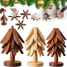 4PC Wooden Tree Trivet Set