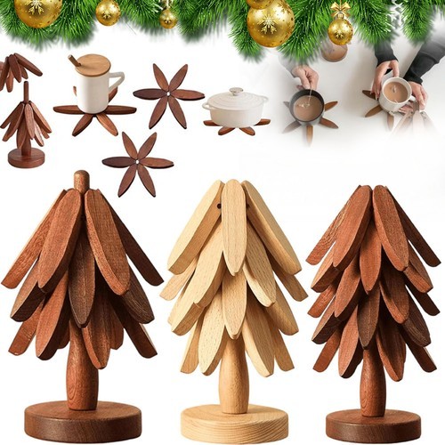 4pc wooden tree trivet set - wooden,