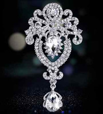 EXTRA LARGE DIAMANTE RHINESTONE CRYSTAL BROOCH SILVER VINTAGE PIN FOR WOMEN UK-