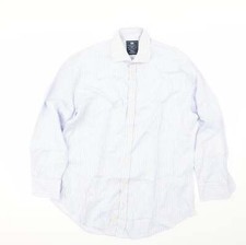 Hawes & Curtis Mens Blue Striped Cotton blend Size 34 Collared