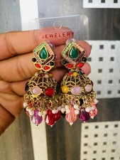Trandy goldplated beaded hook meenakari fashion Jhumki earring each pair