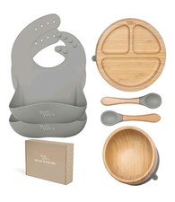 Yum Yum's Set of 6, Baby Feeding Set, Baby Plates with Suction, Bamboo Plates