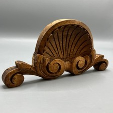 Small Antique Pale Wooden Pediment Decorative Moulding Carved Shell Scroll Vtg