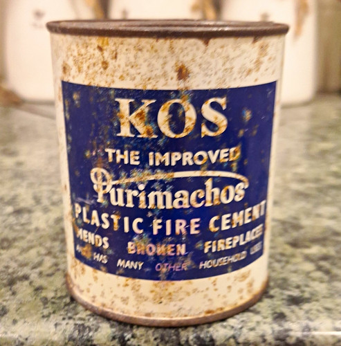 Kos vintage fire cement tin - kos,