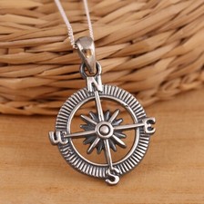 925 Sterling Silver Compass Pendant Charm Graduation Gift Travel Necklace
