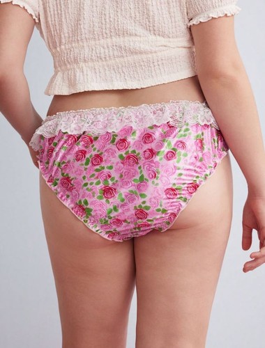 Pink rose satin knickers - knickers, lace