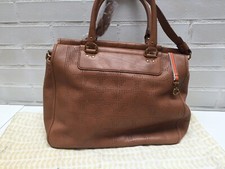 Orla Kiely tan leather Ella stem pattern handbag