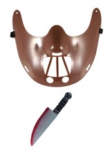 Brown Hannibal Lecter Mask Plastic Knife 38 Cm Halloween Scary Killer Fancy Dres