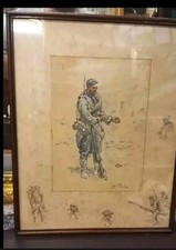 RARE ORIGINAL SNAFFLES PENCIL SIGNED PRINT Poilu WW1