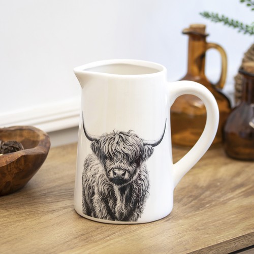 Monochrome highland cow jug - monochrome,