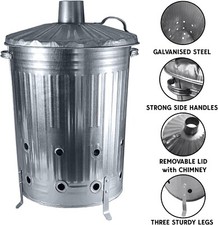 90L Galvanised Metal Incinerator Recycle Garden Rubbish Fire bin  burner bin