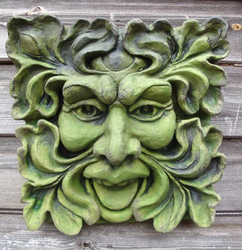 Green man square stone wall - green,