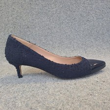LK Bennett Court Shoes Navy Blue 42 UK 9 Boucle Patent Leather 2" Kitten Heel