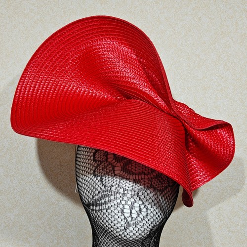 Red straw fascinator millinery - fascinator,
