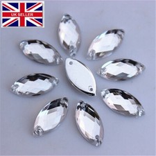 100 Clear Faceted Beads Acrylic Rhinestones Gems  7X15mm Tear Drop Flat Back #2