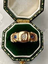 Antique 18ct Gold Edwardian Star Set Diamond Sapphire Gypsy Ring -Size M Chester