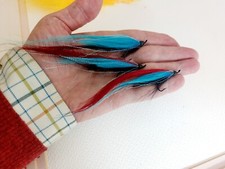 3 x Sunray Shadow  ,red/blue  size 8 singles SALMON fishing  flies Ref.00172