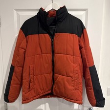 Zara Man Mens Brunt Orange Black Puffer Jacket Coat Size Medium 