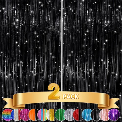 2pack black metallic tinsel - black,