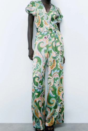 Zara multi green satin floral - zara,