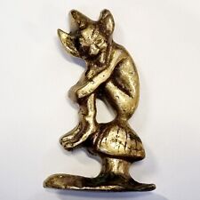 VERY LUCKY PIXIE SITTING ON TOADSTOOL MUSHROOM FANTASY VTG ORNAMENT SOLID BRASS