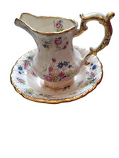 Victorian Floral Pitcher Jug and Wash Bowl Set, Jug 16cm. Bowl 22cm, Vintage