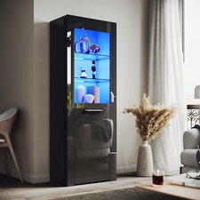 Modern High Gloss Living Room Furniture Set LED Black Display Cabinet Sideboard