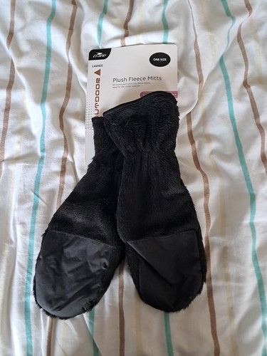 Crane black plush fleece - fleece, mitts
