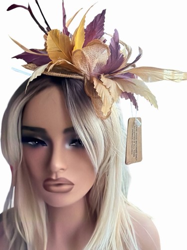 Gold and burgundy fascinator - gold,