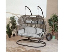 Triple Cocoon Chair Swing Wicker Rattan Hanging Garden Furniture Cushion 