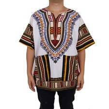 Mens Short Sleeve Dashiki Shirt African Embroidery Print Festival Tribal Top
