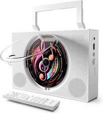 Portable CD Player Boombox with Bluetooth - Rechargeable CD Player with FM Radio