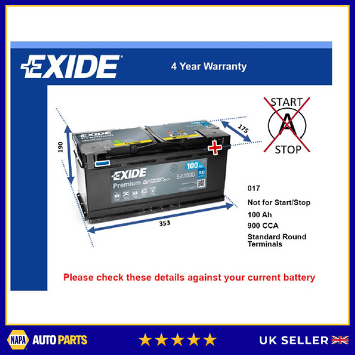 Car battery ea1000 exide - exide, 017