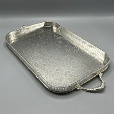 Vintage Silver Plated Gallery Serving Tray Oblong Cocktail Drinks Tea Breakfast