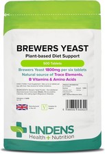 Lindens - Brewers Yeast - 1800mg Daily Intake - 500 Vegan Tablets - UK Made... 