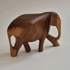 Vintage Hand Carved Wooden Elephant Figurine 