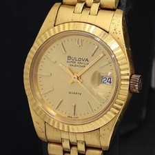 Bulova Quartz Watch Gold Dial Date Calendar Function Model 8654107 Vintage