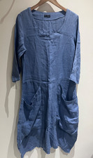 Luca Vanucci Dress Size M 12 Blue Linen 3/4 Sleeve Tunic Casual Formal Summer