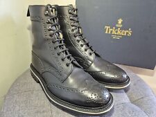 Trickers 'Hardie' Black Leather Brogue Boots Stow Style Commando Sole UK 9