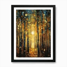 Gustav Klimt Print Sun Forest Trees Framed Wall Art Poster Canvas Print Picture