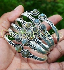 Labradorite Gemstone Cuff Bangle Wholesale Lot 925 Silver Plated Jewelry
