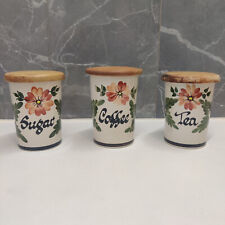 Tea Coffee Sugar Jars With Lids Raymond Pottery Vintage Retro Hand Painted