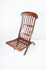 Antique Mahogany Steamer Chair Slatted Folding Deck Lounger Edwardian c1900