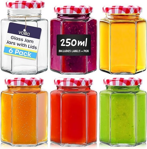 Hexagonal jars glass - jars, jam