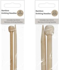 2 Packs Of Bamboo Knitting Needles One Each Of 6mm (size 4) and 10mm Size (000)