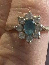 Vintage G&T.J 9k Gold Blue Topaz And Cubic Zirconia Cluster Ring Size K