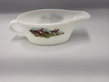 Vintage 1960s Ringtons JAJ Pyrex Tally Ho White Gravy Jug, Horse Hounds Hunting